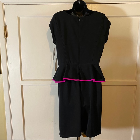 Oleg Cassini Black Dress with fuchsia trim sz 10 - Picture 4 of 9